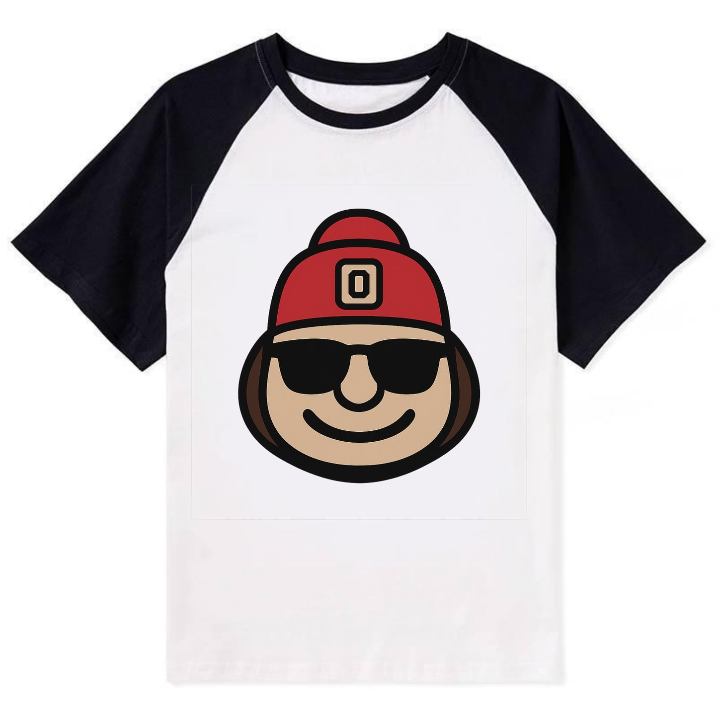 Columbus Brutus wearing Ohio State beanie with Block O patch - Contrast Raglan T-shirt - Black