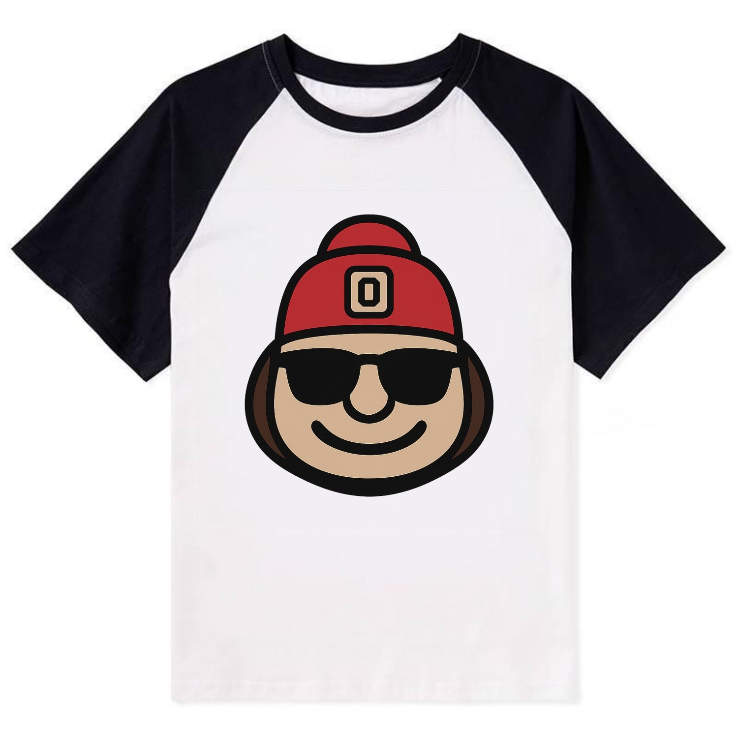 Columbus Brutus wearing Ohio State beanie with Block O patch - Contrast Raglan T-shirt - Black