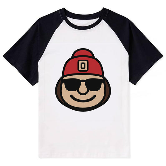 Columbus Brutus wearing Ohio State beanie with Block O patch - Contrast Raglan T-shirt - Black