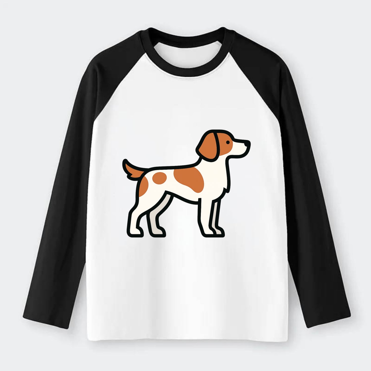 Brittany Spaniel - Orange and white flat side profile - Raglan Long Sleeve T-Shirt - Black