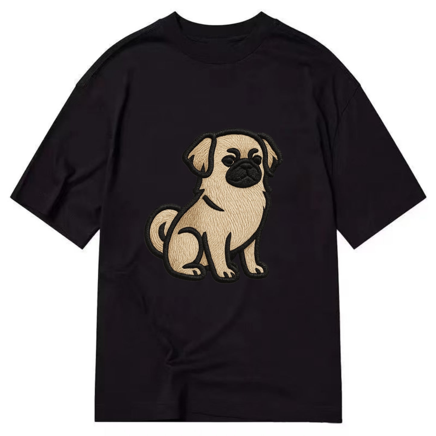 Tibetan Spaniel - Fawn small dog embroid - Classic T-shirt - Black