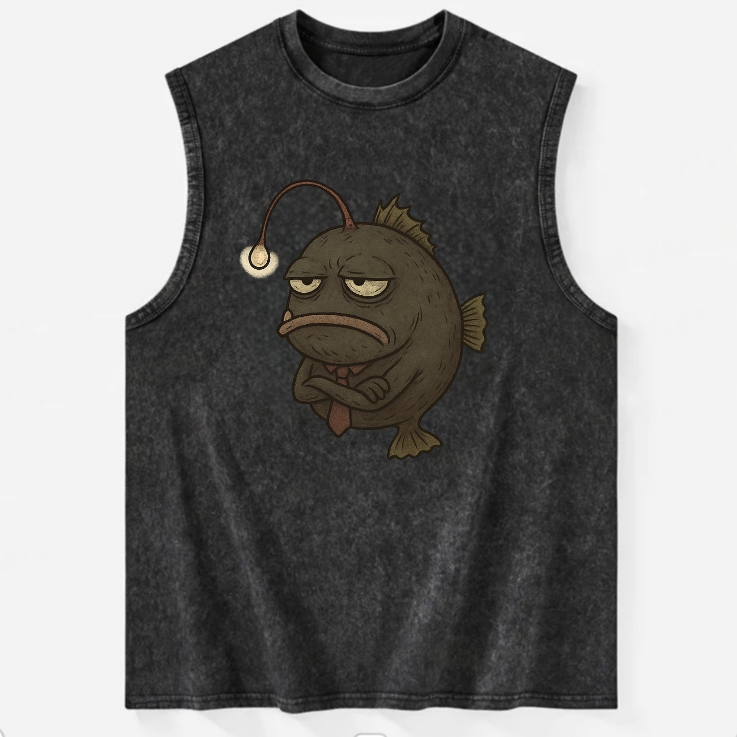 THE ANGLERFISH LURES DISAPPOINTMENT | Dark gray anglerfish with dim light - Vintage Washed Tank - Black