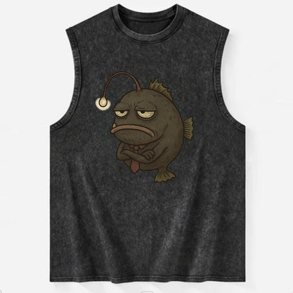THE ANGLERFISH LURES DISAPPOINTMENT | Dark gray anglerfish with dim light - Vintage Washed Tank - Black