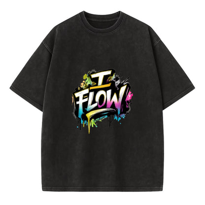Bold typography design - "I FLOW" - going with life, easy movement - Vintage T-shirt - Black