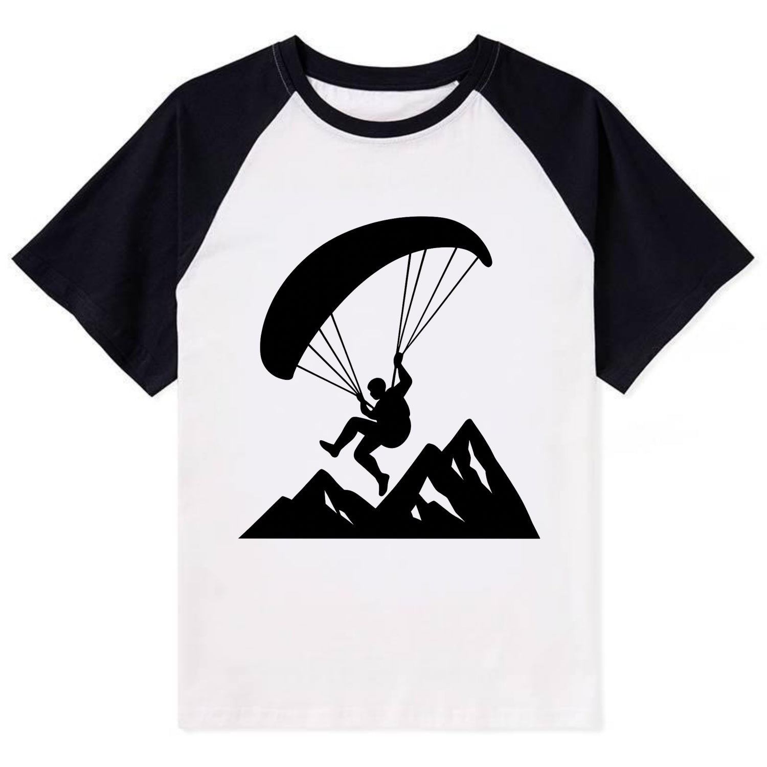 Paraglider soaring over mountain peaks - Contrast Raglan T-shirt - Black