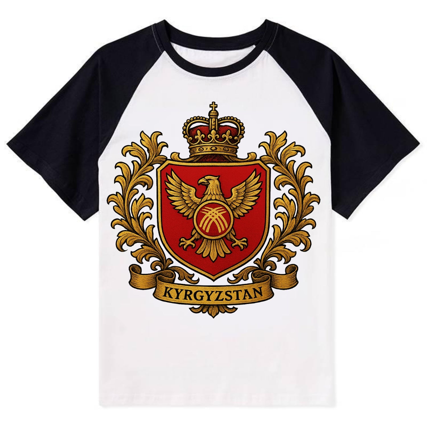 Kyrgyzstan Heritage Badge - Contrast Raglan T-shirt - Black