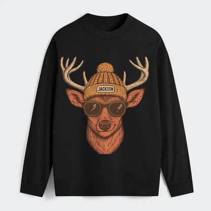 Mississippi White-tailed Deer wearing Jackson beanie with pom pom and - Classic Long Sleeve Shirt - Black