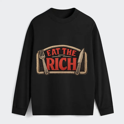 EAT THE RICH - fork and knife with text in red and silver , class war - Classic Long Sleeve Shirt - Black