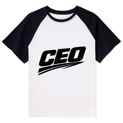 Bold typography design - "CEO" - chief executive, running things - Contrast Raglan T-shirt - Black