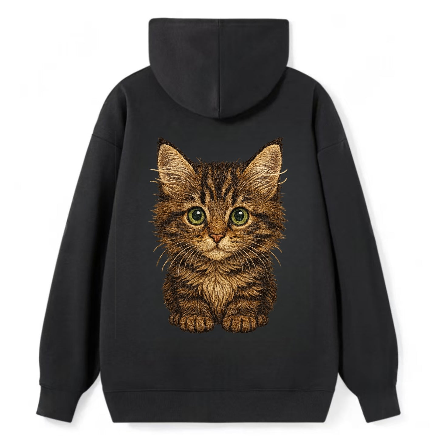 Baby Maine Coon Kitten - large fluffy tabby, tufted ears, big green eyes, - Classic Pullover Hoodie - Black
