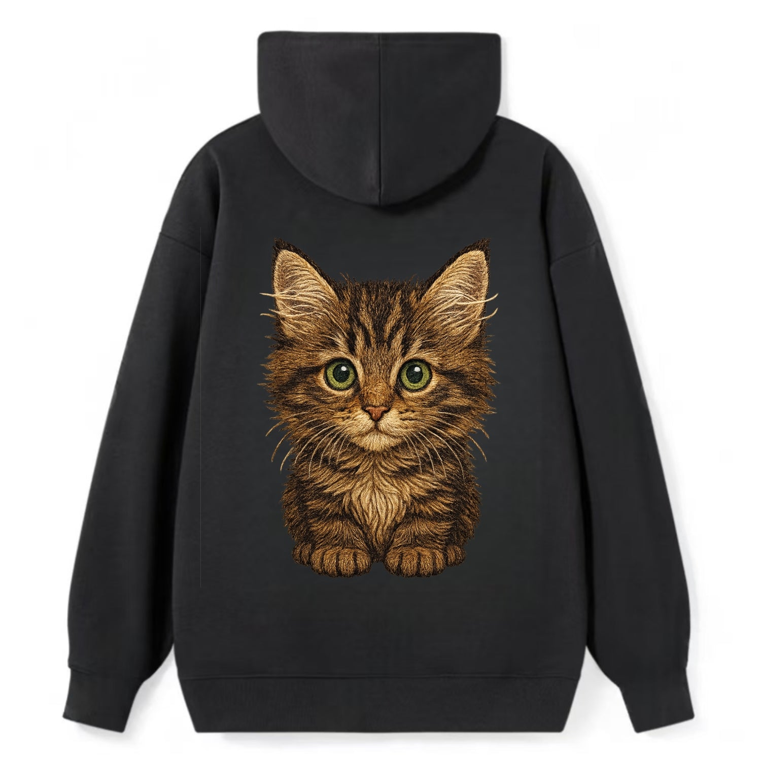 Baby Maine Coon Kitten - large fluffy tabby, tufted ears, big green eyes, - Classic Pullover Hoodie - Black