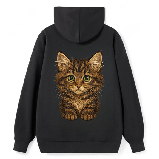 Baby Maine Coon Kitten - large fluffy tabby, tufted ears, big green eyes, - Classic Pullover Hoodie - Black