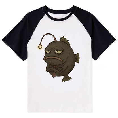 THE ANGLERFISH LURES DISAPPOINTMENT | Dark gray anglerfish with dim light - Contrast Raglan T-shirt - Black