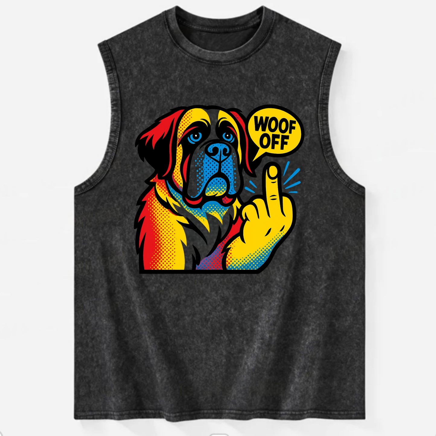 Saint Bernard with gentle giant face and droopy jowls, huge paw raised - Vintage Washed Tank - Black