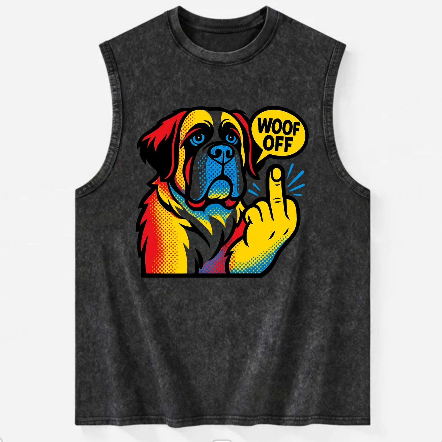 Saint Bernard with gentle giant face and droopy jowls, huge paw raised - Vintage Washed Tank - Black