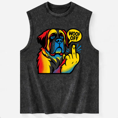 Saint Bernard with gentle giant face and droopy jowls, huge paw raised - Vintage Washed Tank - Black