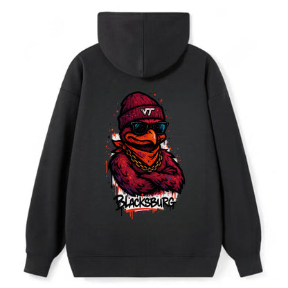 Blacksburg HokieBird wearing Virginia Tech beanie with VT patch - Classic Pullover Hoodie - Black