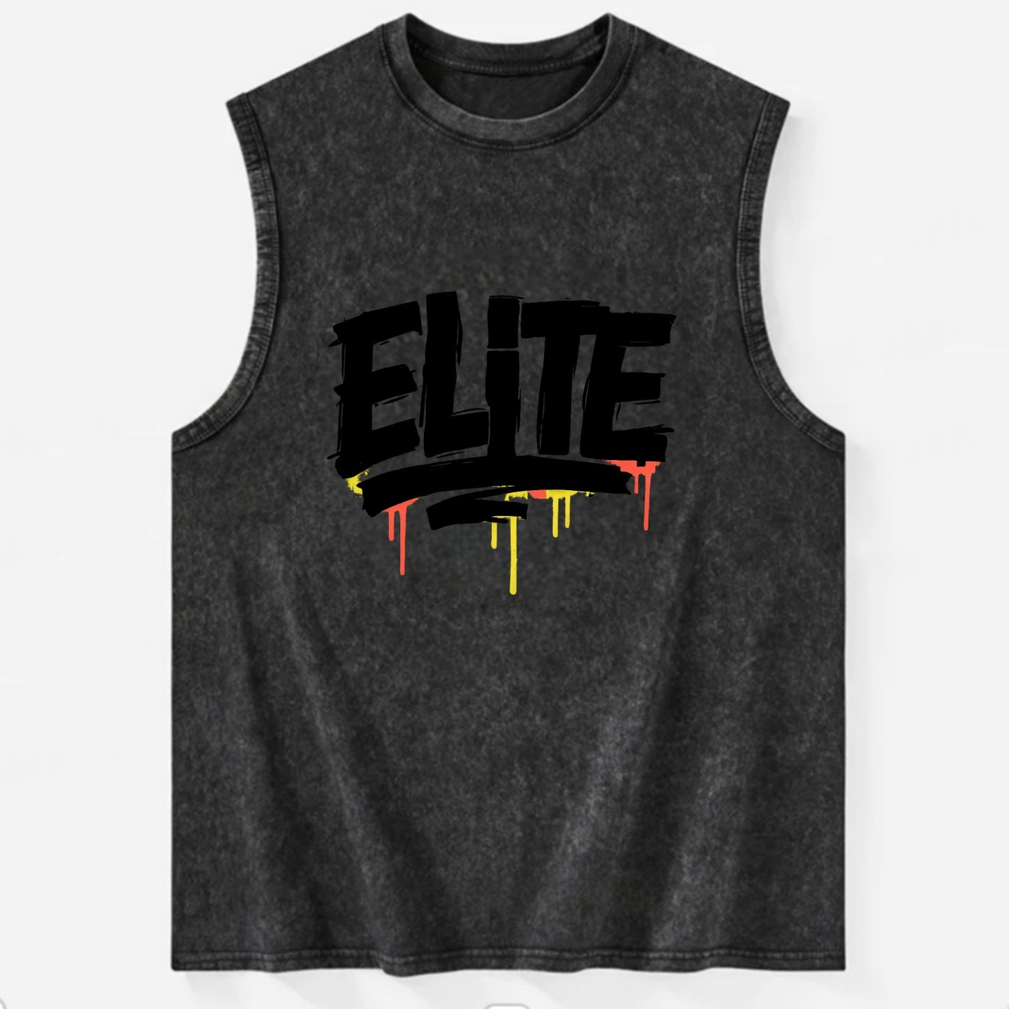 Bold typography design - "ELITE" - top tier, highest level - Vintage Washed Tank - Black