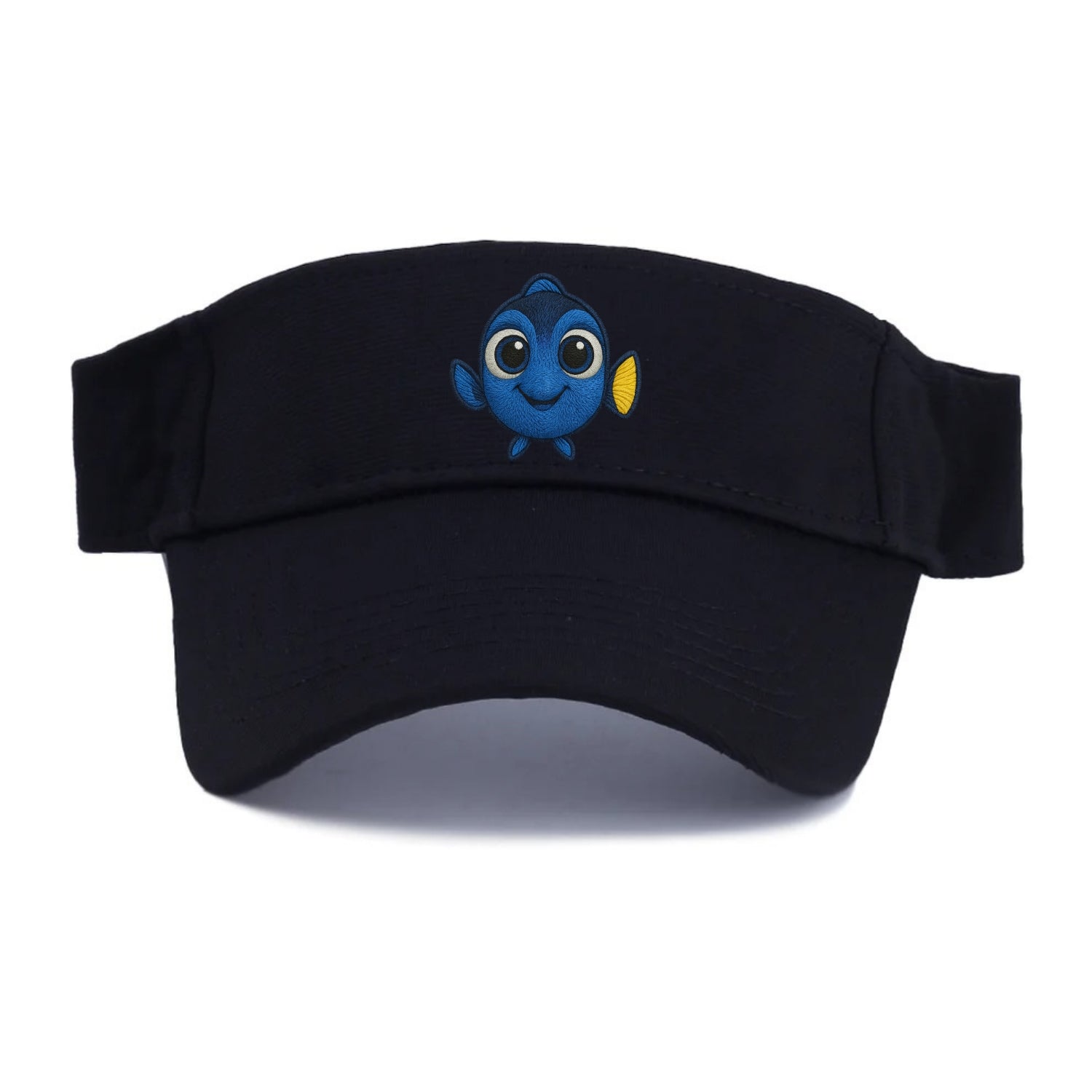 Baby Blue Tang - bright blue with yellow tail, big eyes, front-facing, Dory-style - Visor - Black
