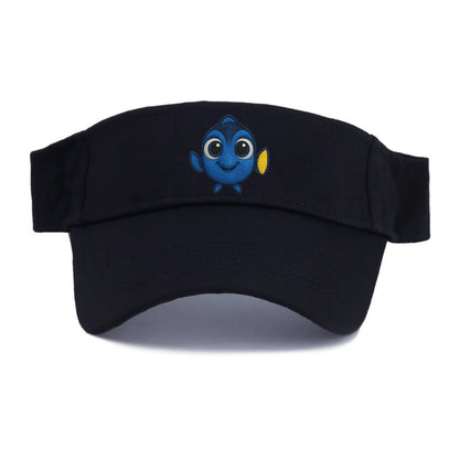 Baby Blue Tang - bright blue with yellow tail, big eyes, front-facing, Dory-style - Visor - Black