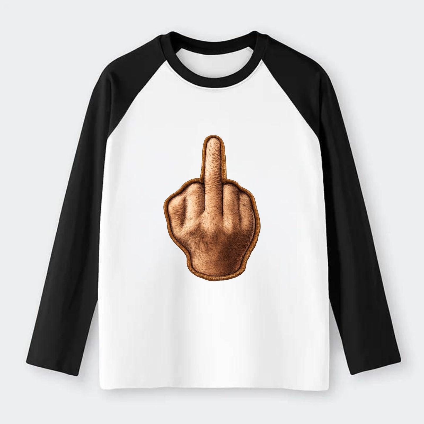 MIDDLE FINGER - hand gesture in skin tone , attitude - Raglan Long Sleeve T-Shirt - Black