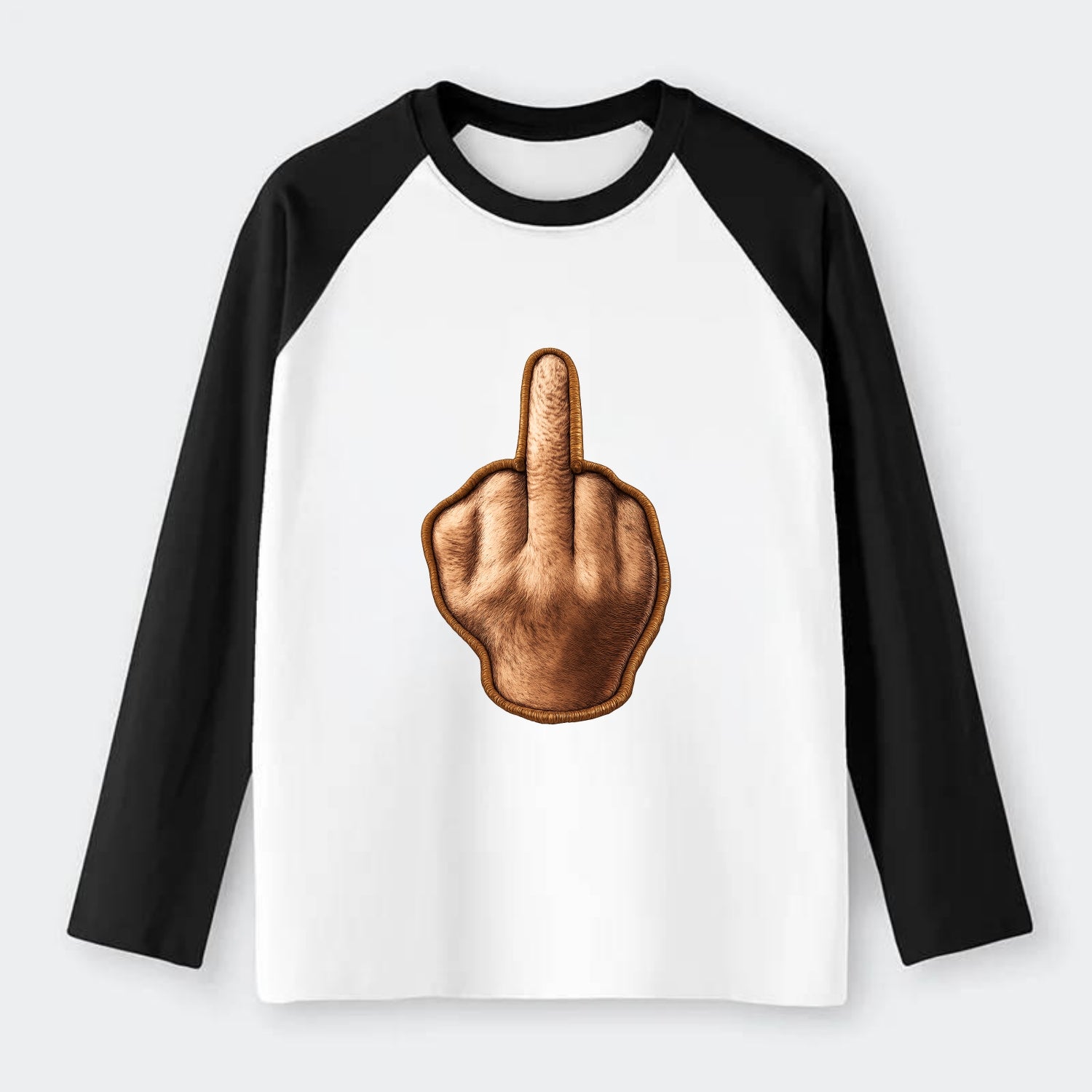 MIDDLE FINGER - hand gesture in skin tone , attitude - Raglan Long Sleeve T-Shirt - Black