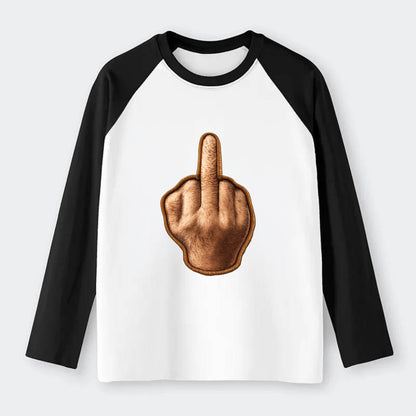 MIDDLE FINGER - hand gesture in skin tone , attitude - Raglan Long Sleeve T-Shirt - Black