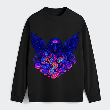 Mysterious raven with feathers showing future visions in neon colors, - Classic Long Sleeve Shirt - Black