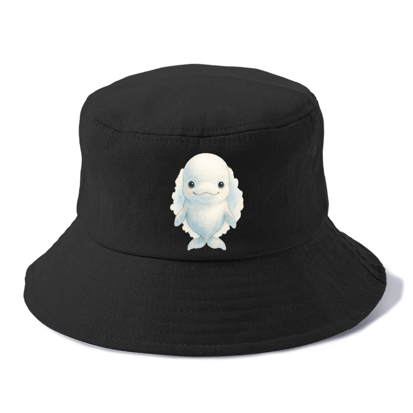 Baby Beluga Whale - pure white, rounded forehead, small eyes with big personality, - Bucket Hat - Black