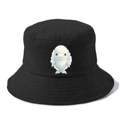 Baby Beluga Whale - pure white, rounded forehead, small eyes with big personality, - Bucket Hat - Black