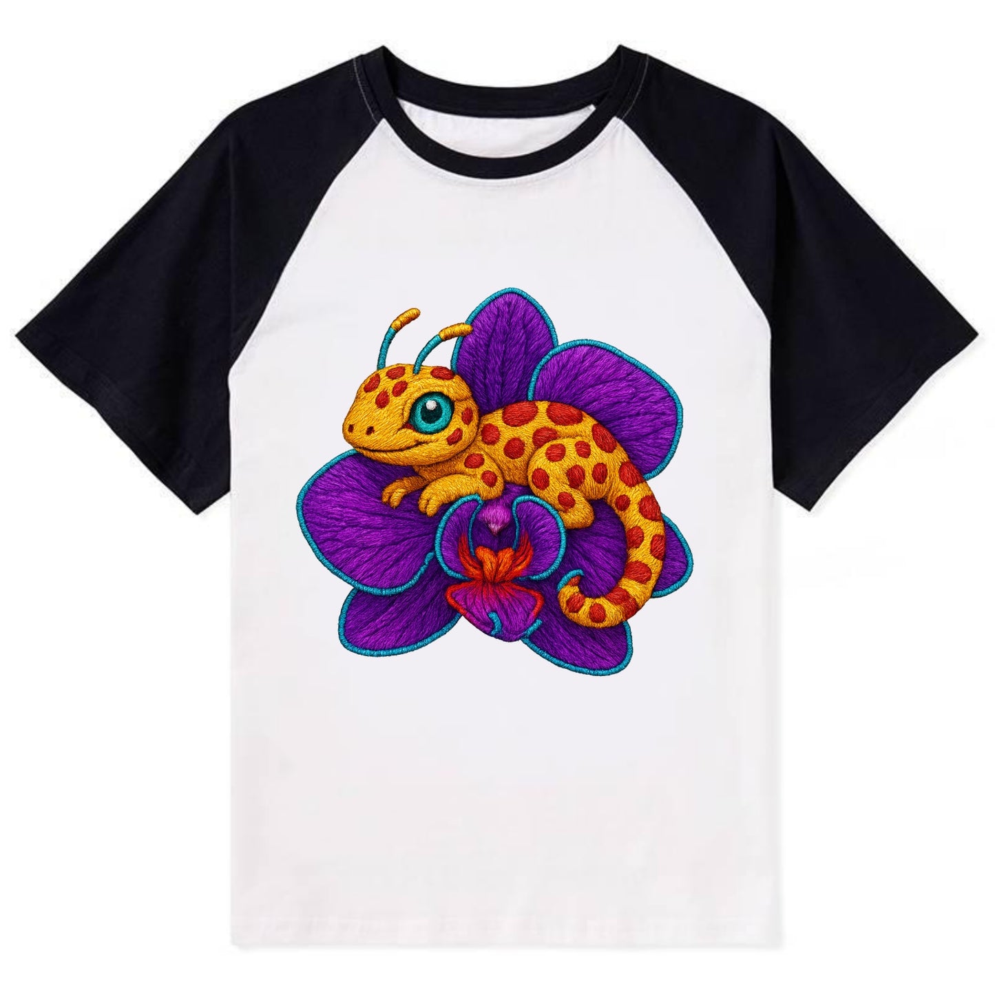Leopard Orchid - Contrast Raglan T-shirt - Black