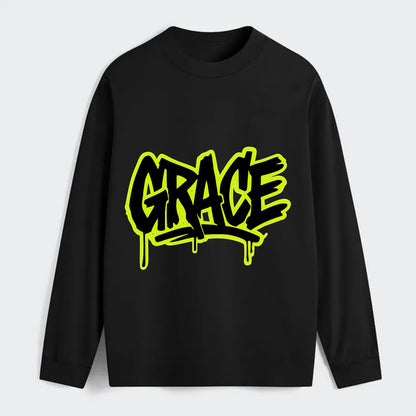 Bold typography design - "GRACE" - elegance under pressure, divine favor - Classic Long Sleeve Shirt - Black