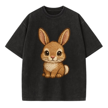 Baby Rabbit - long ears, fluffy white tail, pink nose, large brown eyes, - Vintage T-shirt - Black