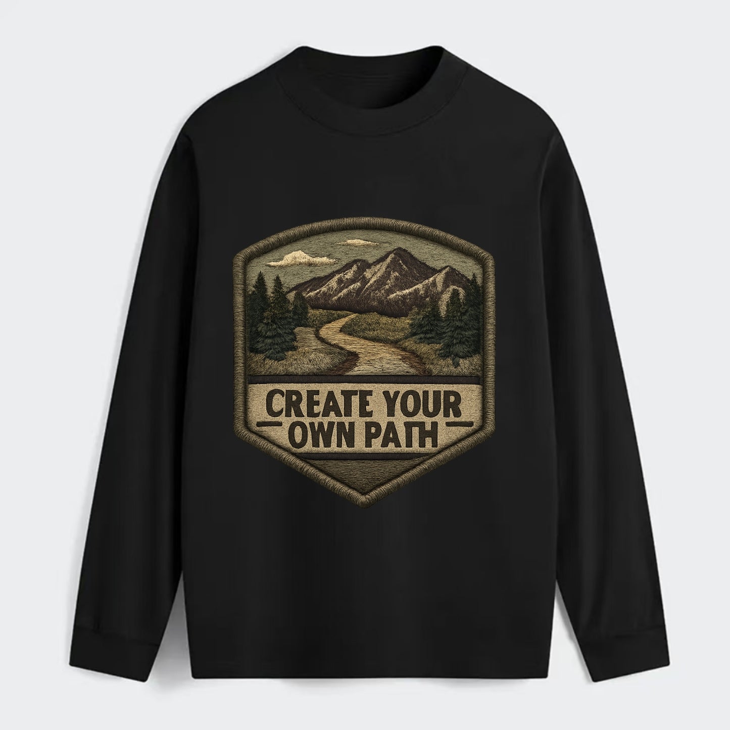 CREATE YOUR OWN PATH - trail with text in brown , independence - Classic Long Sleeve Shirt - Black