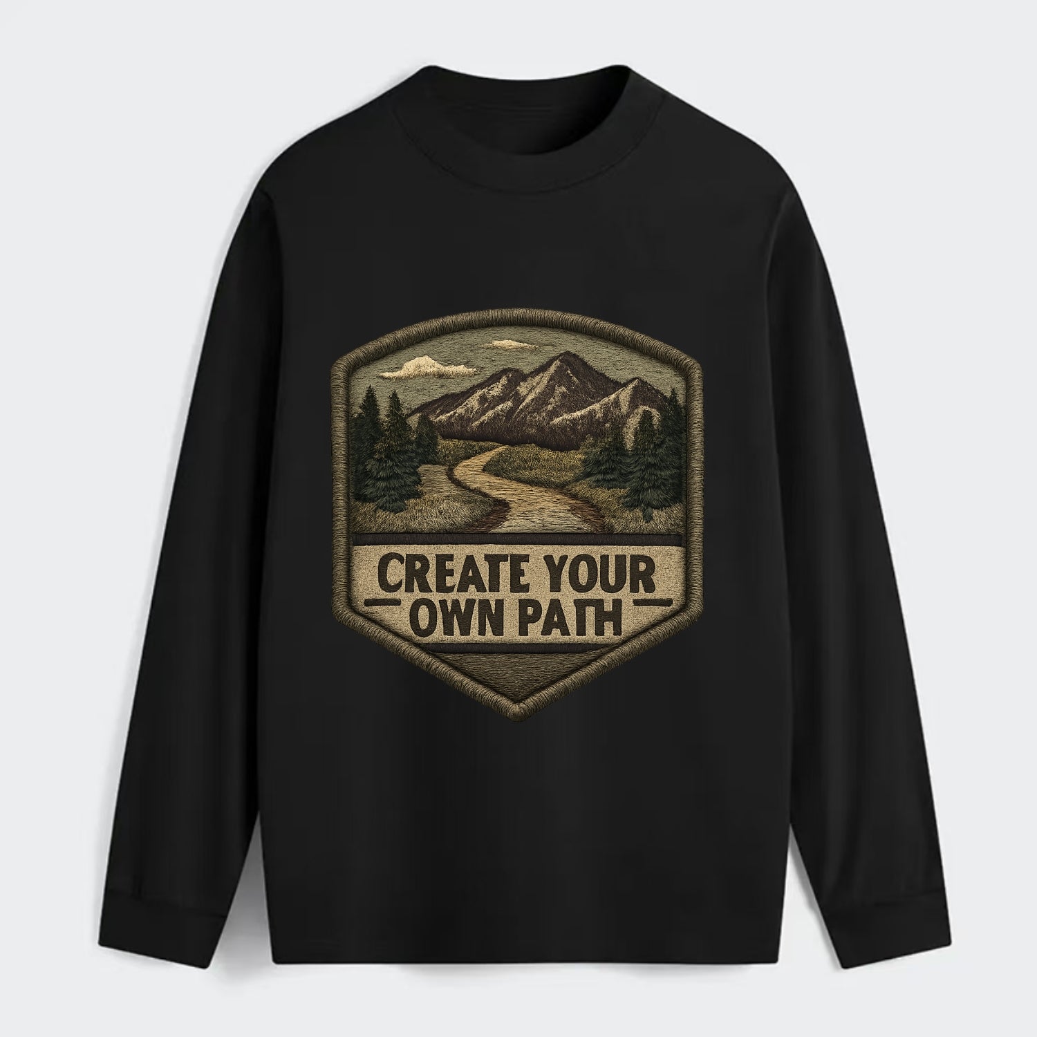 CREATE YOUR OWN PATH - trail with text in brown , independence - Classic Long Sleeve Shirt - Black