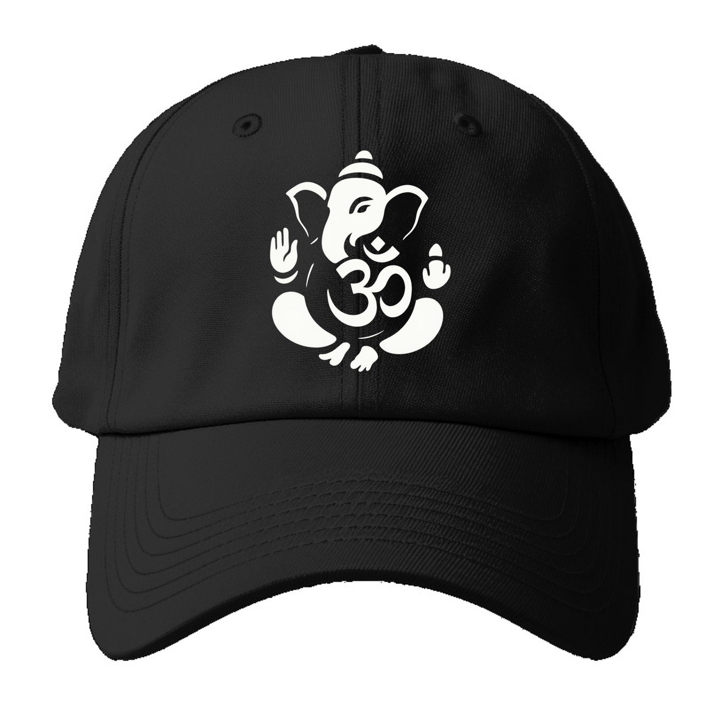 Ganesha elephant silhouette - negative space creates om symbol - Baseball Cap - Black
