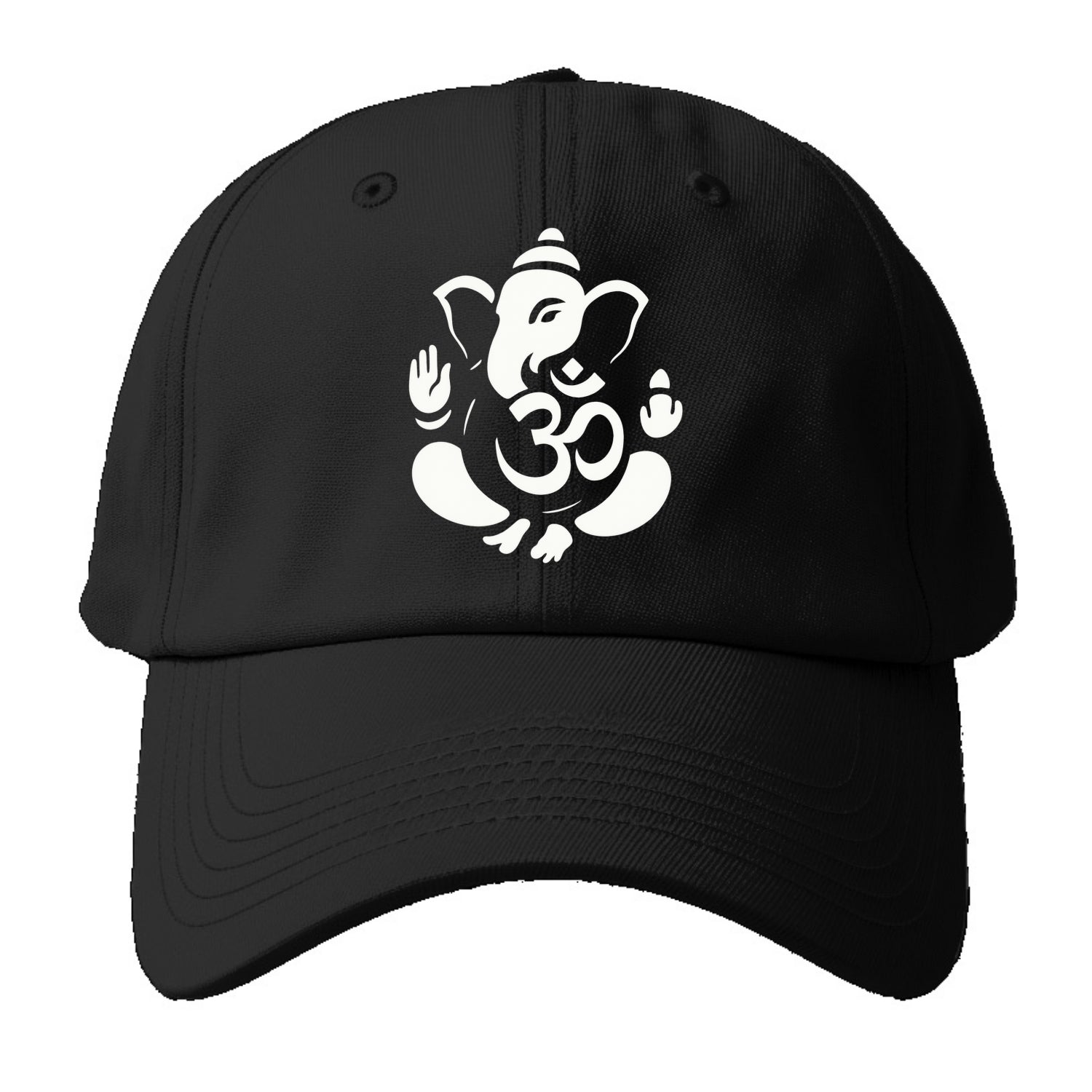 Ganesha elephant silhouette - negative space creates om symbol - Baseball Cap - Black