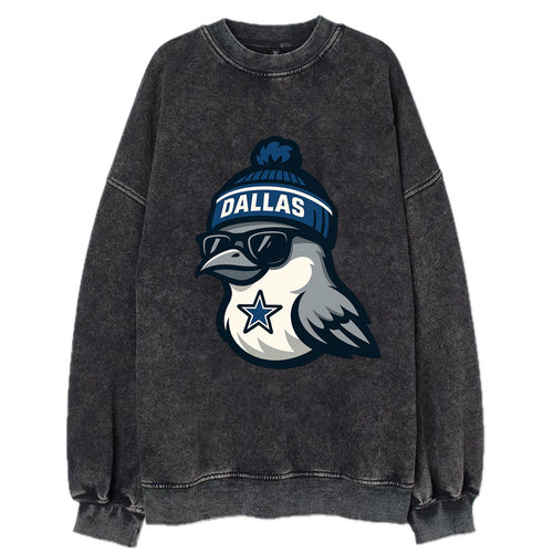 Dallas Mockingbird wearing Cowboys beanie with sheriff star and wayfarer - Vintage Sweatshirt