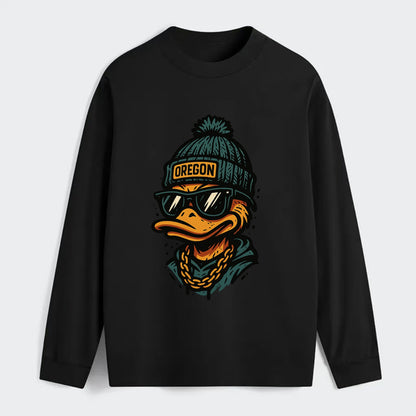 Eugene Duck wearing Oregon beanie with p - Classic Long Sleeve Shirt - Black