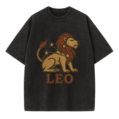 Leo Lion  - Vintage T-shirt - Black