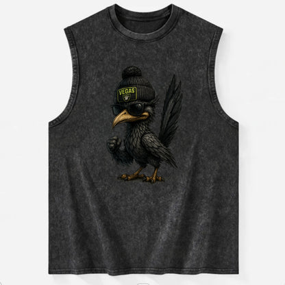 Vegas Roadrunner wearing Raiders beanie with neon patch and wayfarer - Vintage Washed Tank - Black