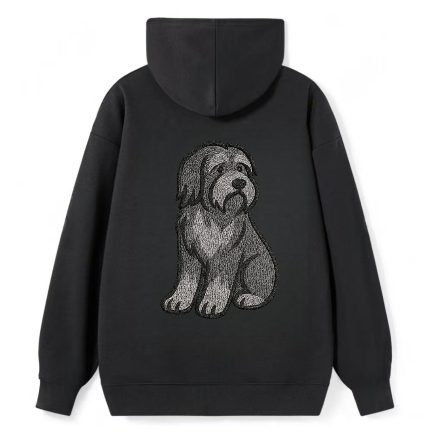 Bearded Collie - Gray shaggy coat embroidered pose - Classic Pullover Hoodie - Black
