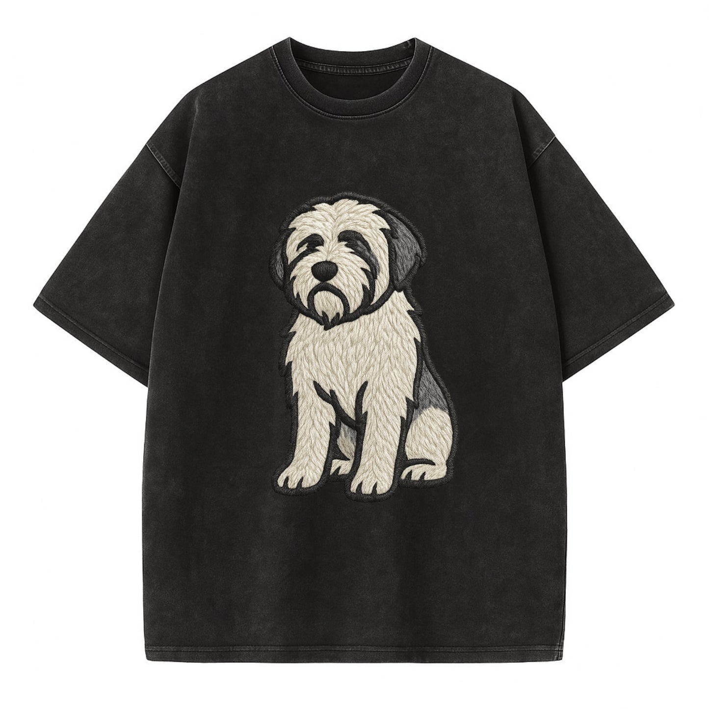 Polish Lowland Sheepdog - White and gray - Vintage T-shirt - Black