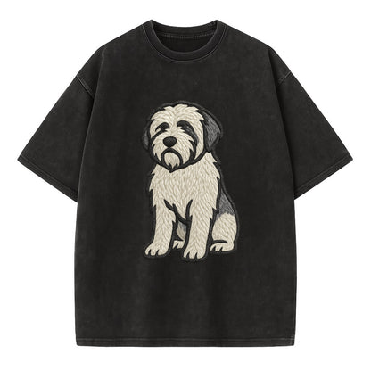 Polish Lowland Sheepdog - White and gray - Vintage T-shirt - Black