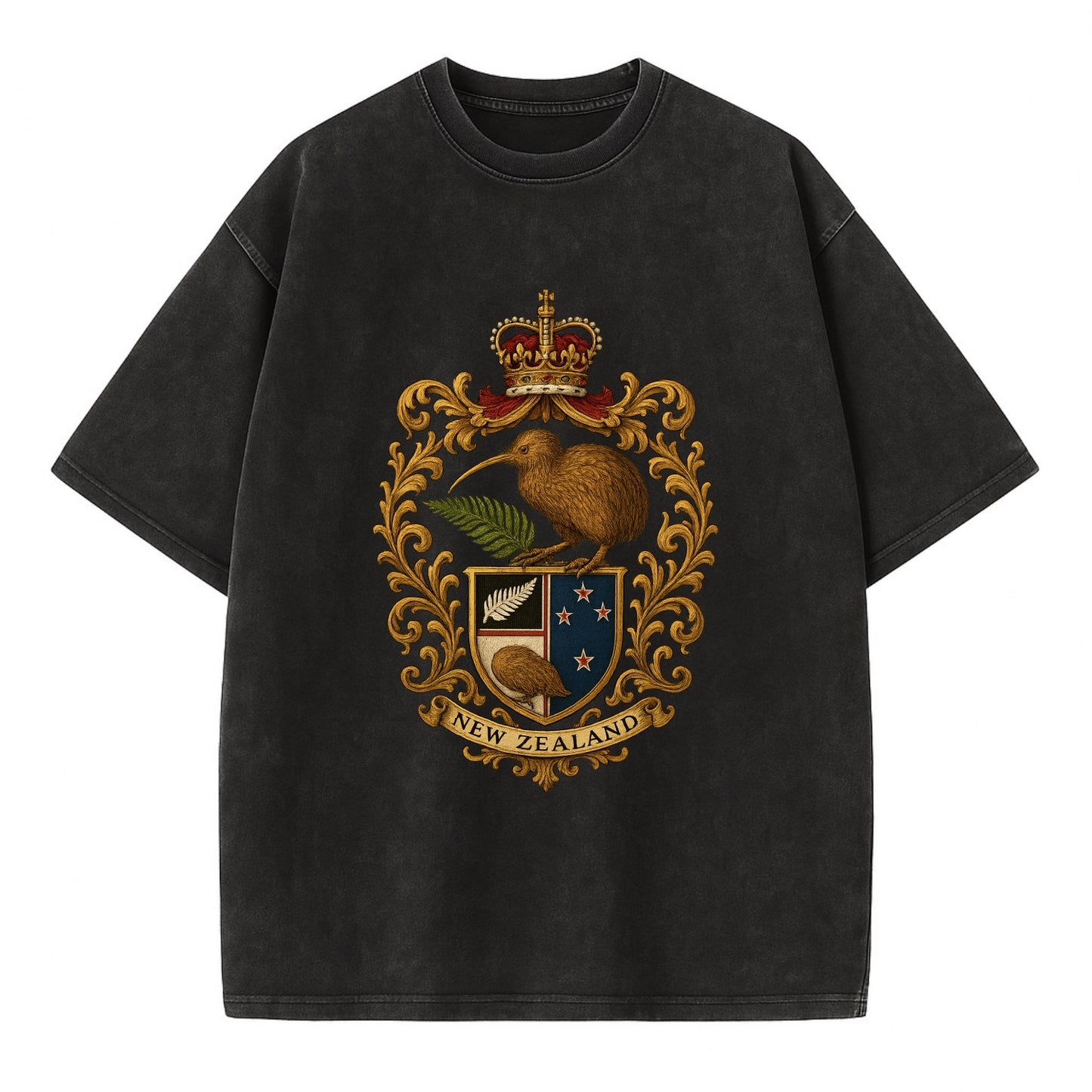 New Zealand Kiwi Emblem  - Vintage T-shirt - Black