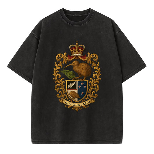 New Zealand Kiwi Emblem  - Vintage T-shirt - Black