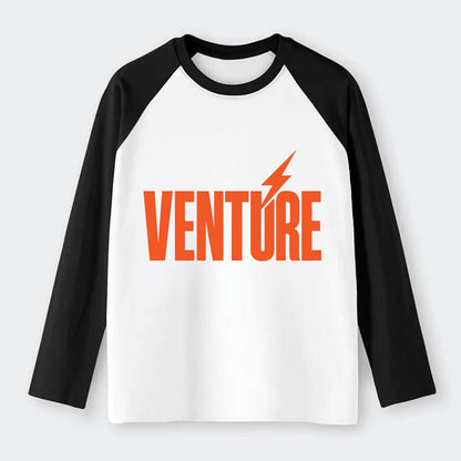 Bold typography design - "VENTURE" - taking risks, bold exploration - Raglan Long Sleeve T-Shirt - Black