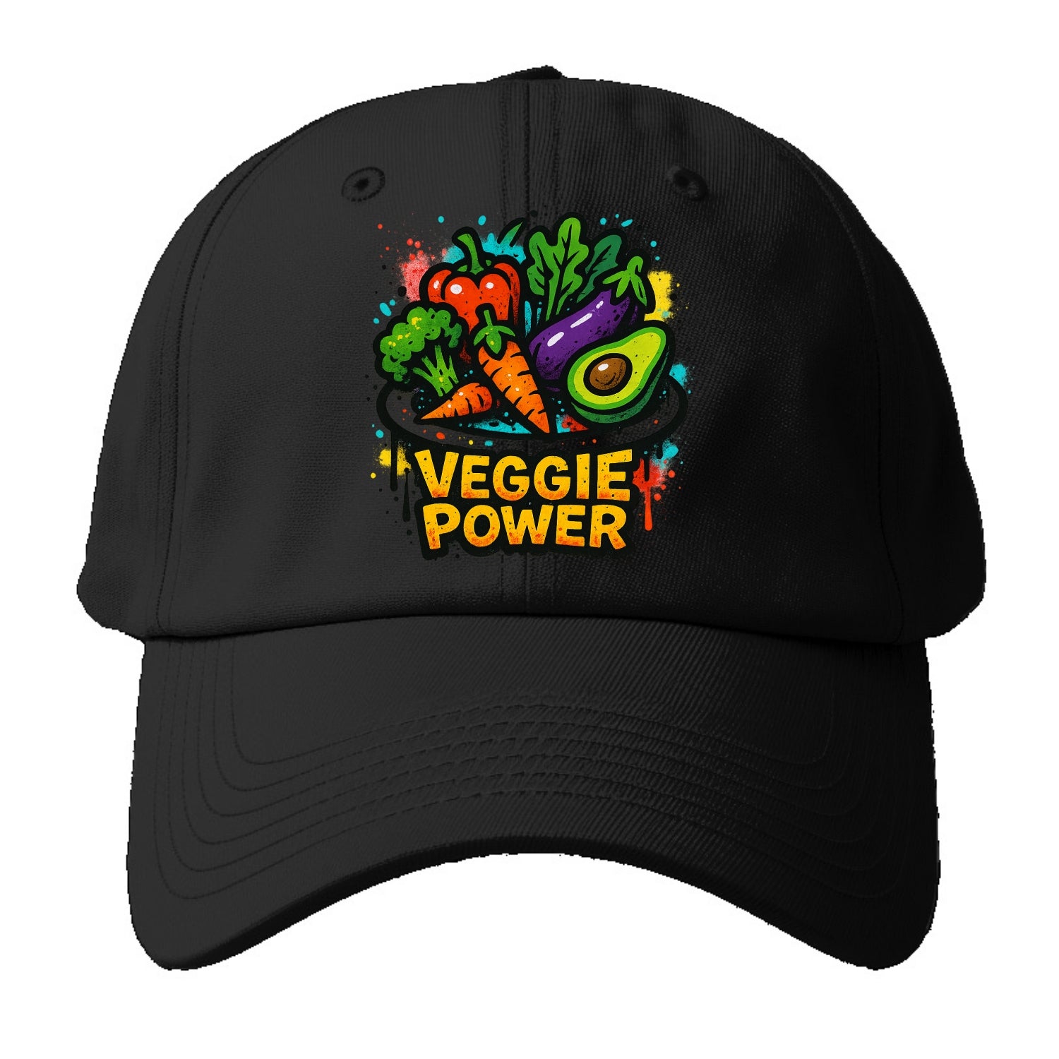 Colorful vegetables and plants on plate - plant-based lifestyle, - Baseball Cap For Big Heads - Black