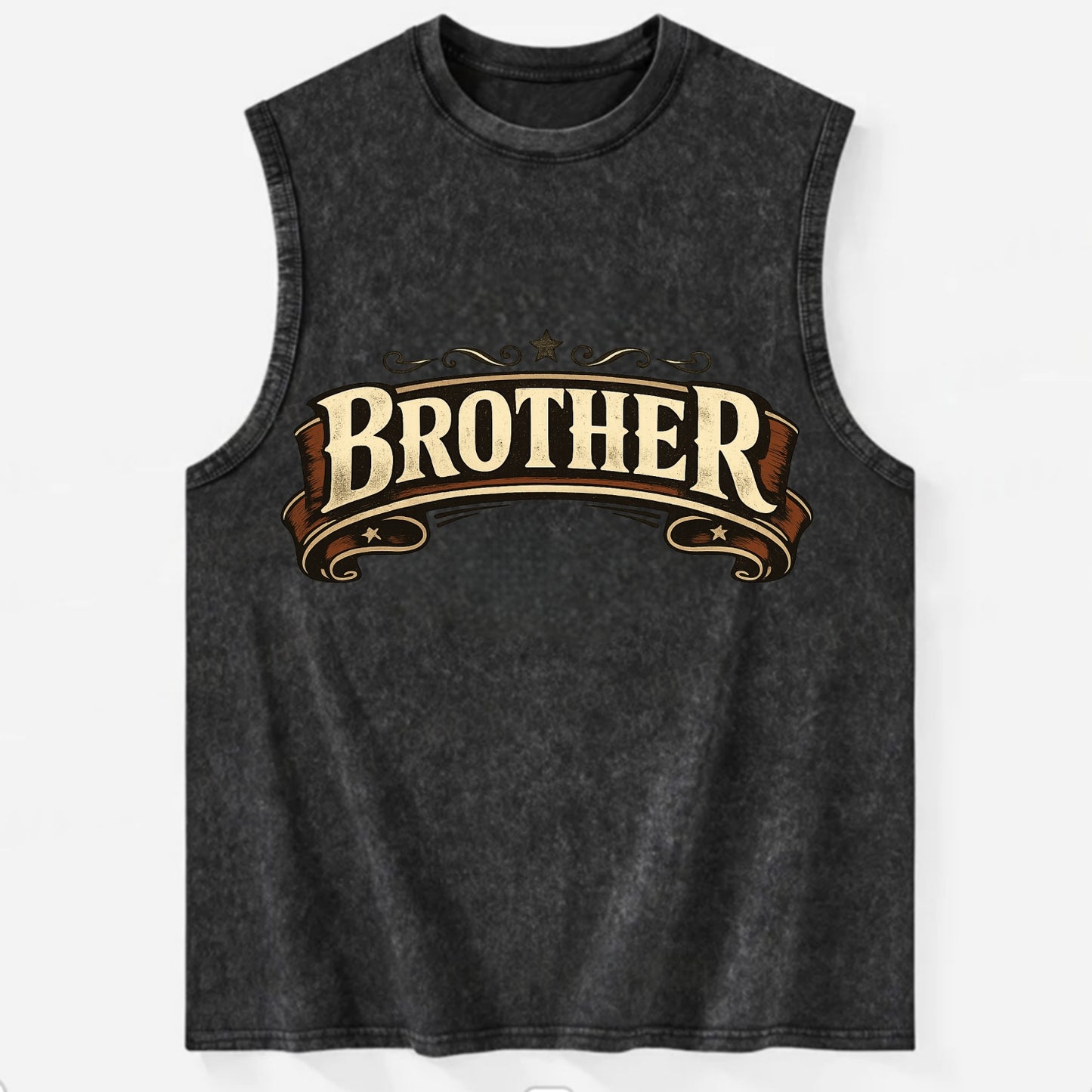 Bold typography design - "BROTHER" - male bond, brotherhood - Vintage Washed Tank - Black