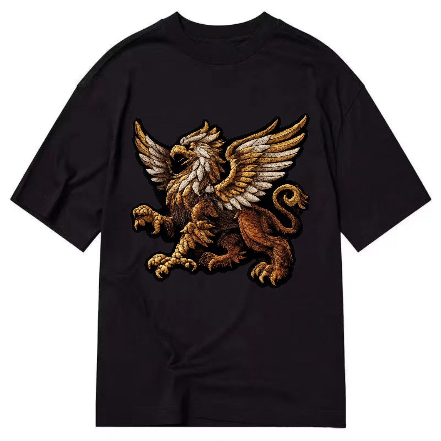 GRIFFIN BEAST - lion eagle hybrid in gold and brown , heraldic - Classic T-shirt - Black